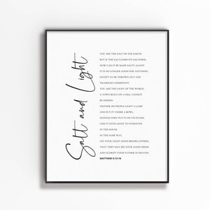 Salt and Light Wall Art Print, Matthew 5:13-16, Minimal Christian Wall Art , Bible Verse Poster, Scripture Art Printable