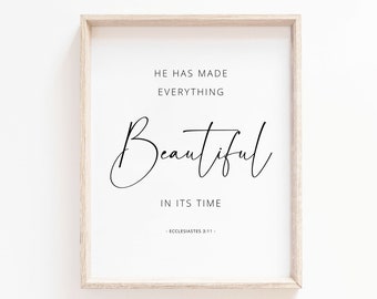 Eclesiastés 3:11 Él ha hecho todo hermoso en su tiempo, Póster de versículos bíblicos mínimos, Arte de pared de las Escrituras para el hogar cristiano