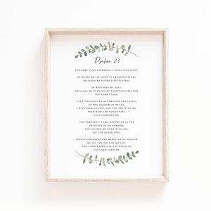 Psalm 23 Wall Art, The Lord is My Shepherd Bible Verse Wall Art Botanical Scripture Print Christian Art Print Baptism Gift Digital Download