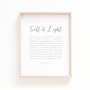 Salt and Light Wall Art Print, Matthew 5:13-16 Minimal Christian Wall Art Bible Verse Poster Scripture Art Printable, Digital Download