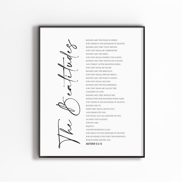 The Beatitudes, Matthew 5:3-12, Christian Blessings Wall Art, Bible Verse Wall Art, Scripture Poster for Christian Home,