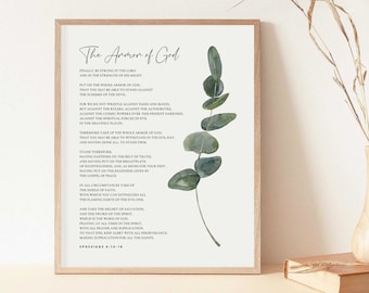 Armor of God Ephesians 6:10-18 Bible Verse Wall Art Christian Prayer Wall Art Watercolor Botanical Scripture Sign Digital Download