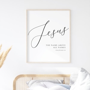 Philippians 2:9 Jesus The Name Above All Names, Minimal Christian Wall Art Print, Bible Verse Poster, Scripture Digital Print for Home Decor