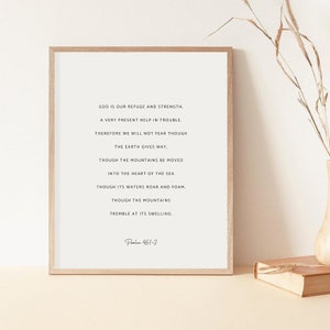 Psalm 46:1-3 Bible Verse Wall Art Minimal Scripture Print For Christian Home, Baptism Gift, God is our refuge and strength, Digital Download