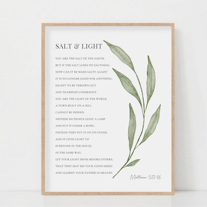 Salt and Light Matthew 5:13-16 Bible Verse Wall Art Watercolor Botanical Scripture Printable Sign for Christian Home Digital Download