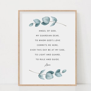 Angel of God My Guardian Dear Guardian Angel Prayer Wall Art Catholic Prayer Print Botanical Nursery Kid Wall Art Digital Download