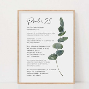 Psalm 23 The Lord is My Shepherd Bible Verse Wall Art Botanical Scripture Sign Christian Art Print for Baptism Gift Digital Download