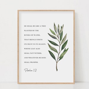 Psalm 1:3 Bible Verse Watercolor Botanical Scripture Wall Art Sign Printable, Christian Home Decor, Baptism Gift, Digital Download