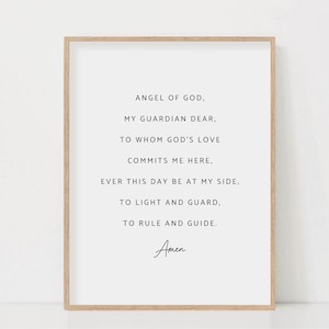 Angelo di Dio My Guardian Dear Prayer Wall Art Print, Guardian Angel Prayer Wall Art, Catholic Prayer Print Nursery Wall Art Download digitale