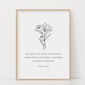 Colosenses 3:14 Por encima de todo, estos se pusieron Amor Boda Versículo bíblico Unidad Ceremonia Arte de pared Impresión Regalo de boda cristiano Signo de escritura