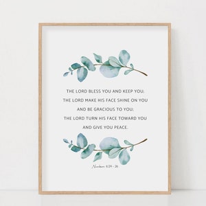 Numeri 6:24-26 The Lord Bless You Bible Verse Print Aquarel Botanische Schrift Wall Art voor christelijk huis, digitale download