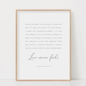1 Corinthians 13:4-8 Love Is Patient Love Is Kind Love Never Fails Bible Verse Wall Art Print Scripture Wedding Sign Instant Download