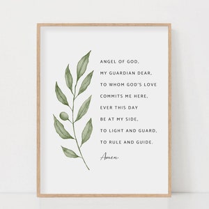 Angel of God My Guardian Dear Prayer Wall Art Print, Guardian Angel Prayer Wall Art, Catholic Prayer Print Nursery Wall Art Digital Download