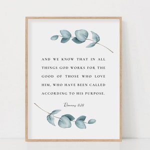 Romans 8:28 Bible Verse Watercolor Botanical Scripture Wall Art  Sign Printable For Christian Home Decor Baptism Gift, Digital Download