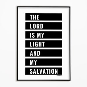 Psalm 27:1 The LORD Is My Light And My Salvation, Minimalistic Christian Wall Art, Typography Bible Verse Poster