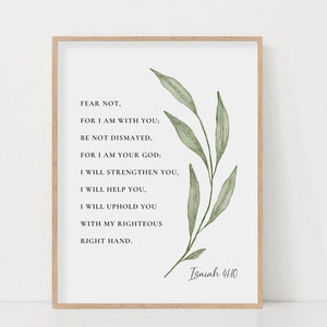Isaías 41:10 Versículo de la Biblia Imprimir Arte de pared de las Escrituras botánicas para el hogar cristiano, Regalo de bautismo, No temas porque estoy contigo, Descarga digital