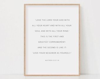 Matthew 22:37-39 Scripture Print | Christian Wall Art (Digital Download)