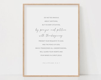 Philippians 4:6-7 Bible Verse Wall Art Scripture Print For Christian Home, Baptism Gift, Do not be anxious about anything, Digital Download