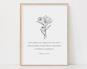 Colossians 3:14 Above all these put on Love Wedding Bible Verse Unity Ceremony Wall Art Print Christian Wedding Gift Scripture Sign
