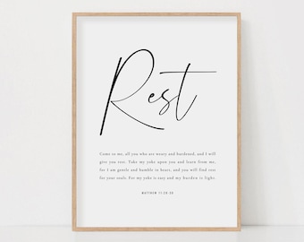 Matthew 11:28-30 Scripture Print, Minimalist Christian Wall Art (Digital Download)