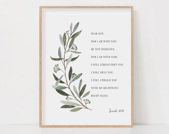 Isaia 41:10 Versetto biblico Stampa Acquerello Botanico Scrittura Wall Art Per Christian Home, Non temere perché io sono con te, Download digitale