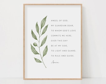 Angel of God My Guardian Dear Prayer Wall Art Print, Guardian Angel Prayer Wall Art, Katholiek Gebed Print Kwekerij Wall Art Digitale Download
