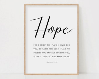 Jeremiah 29:11 For I Know the Plans I Have For You Bible Verse Wall Art Minimal Scripture Print for Christian Home Decor Digital Download