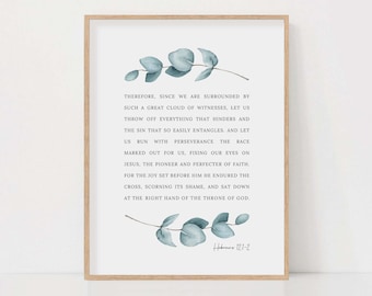 Hebrews 12:1-2 Botanical Bible Verse Print (Digital Download)