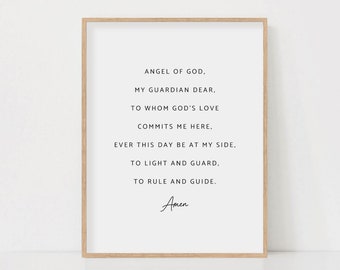 Angel of God My Guardian Dear Prayer Wall Art Print, Guardian Angel Prayer Wall Art, Catholic Prayer Print Nursery Wall Art Digital Download