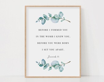 Jeremiah 1:5 Botanical Nursery Print, Bible Verse Art (Digital Download)