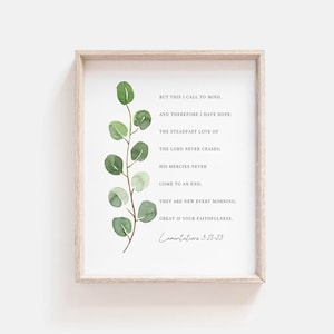 Lamentations 3:21-23 Bible Verse Print Botanical Scripture Wall Art For Christian Home, His Mercies Are New Every Morning, Digital Download