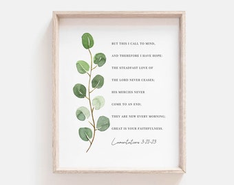 Lamentaciones 3:21-23 Lámina botánica, Arte mural con versículo bíblico cristiano (Descarga digital)