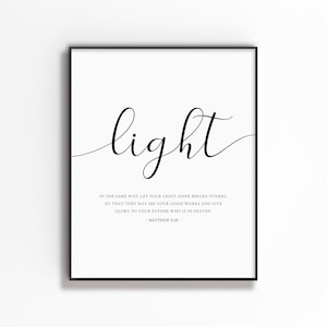 Matthew 5:16 Let Your Light Shine Minimal Bible Verse Poster, Modern Christian Print, Scripture Wall Art for Christian Home