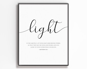Matthew 5:16 Let Your Light Shine Minimal Bible Verse Poster, Modern Christian Print, Scripture Wall Art for Christian Home