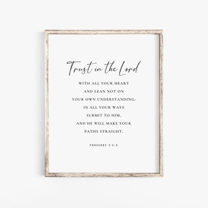 Proverbs 3:5-6 Trust In The Lord Bible Verse Printable Wall Art, Christian Wall Decor, Christian Poster Downloads, Scripture Wall Art Print