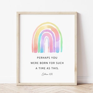 May include: A watercolor rainbow with a quote that reads "Perhaps you were born for such a time as this. Ether 4:14"