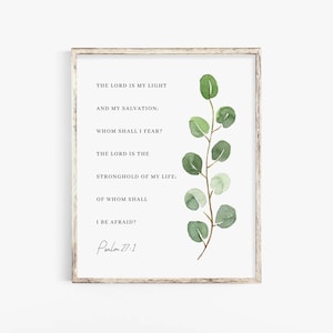 Psalm 27:1 Wall Art Print, Botanical Scripture Print for Christian Home Decor, Bible Verse Poster, The Lord is my Light, Digital Download