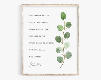 Psalm 27:1 Wall Art Print, Botanical Scripture Print voor Christian Home Decor, Bijbelvers Poster, The Lord is my Light, Digital Download