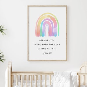 May include: A watercolor rainbow with a quote from Ether 4:14: "Perhaps you were born for such a time as this."