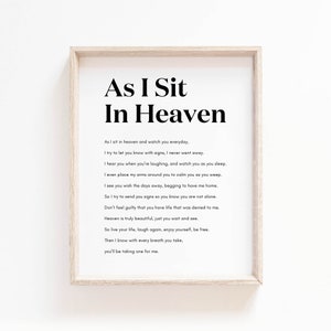 Mientras me siento en el cielo, poema cristiano para pared, impresión de arte de pared con amor en memoria, impresión digital, regalo por la pérdida