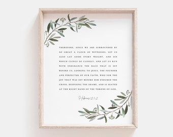 Hebrews 12:1-2 Botanical Bible Verse Print (Digital Download)