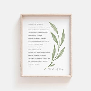 The Serenity Prayer Bible Verse Print Botanical Scripture Wall Art For Christian Home, Baptism Gift, AA Gift, Digital Download