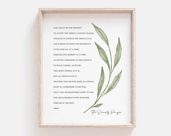 Serenity Prayer Print: Botanical Christian Wall Art (Digital Download)