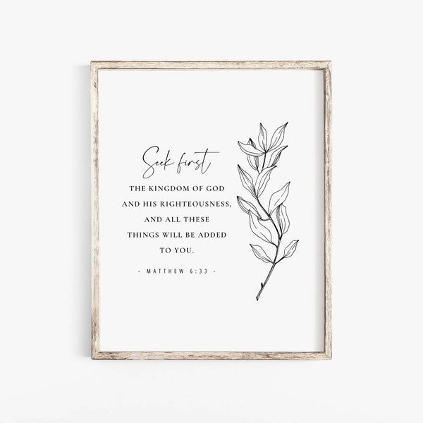 Matthäus 6:33 suchen zuerst das Reich Gottes Wand Kunstdruck Bibel Vers Wand Kunst Schrift Wand Kunst Taufe Geschenk Christian Home Decor