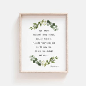 Jeremiah 29:11 Wall Art, Bible Verse Art Print, Botanical Scripture Wall Art for Christian Home Decor, Baptism Gift, Digital Download