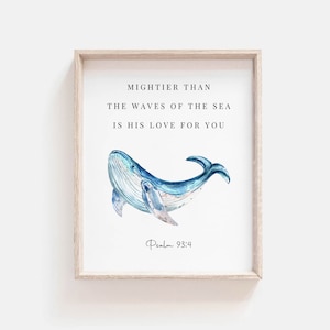 Psalm 93:4 Mightier Than The Waves Of The Sea, Watercolor Bible Verse Wall Art, Scripture Print, Christian Nursery Poster, Digital Download