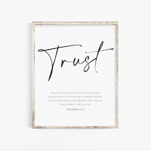 Proverbs 3:5-6 Bible Verse Print, Trust in the Lord with all your heart, Scripture Wall Art for Christian Home Decor