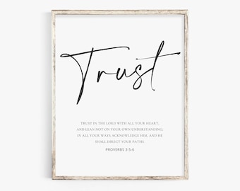 Proverbes 3:5-6 Impression de versets bibliques, Faites confiance au Seigneur de tout votre cœur, Art mural des Écritures pour la décoration chrétienne de la maison