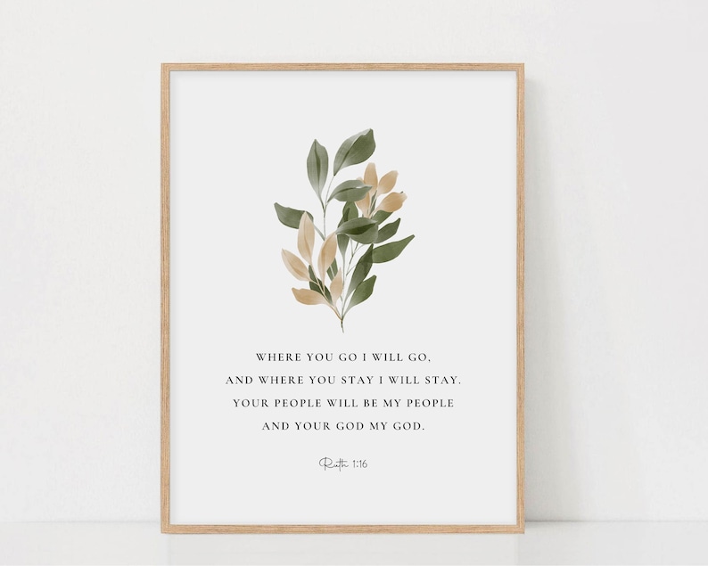 Ruth 1:16 Botanical Print, Bible Verse, Christian Home Decor (Digital Download) image 1