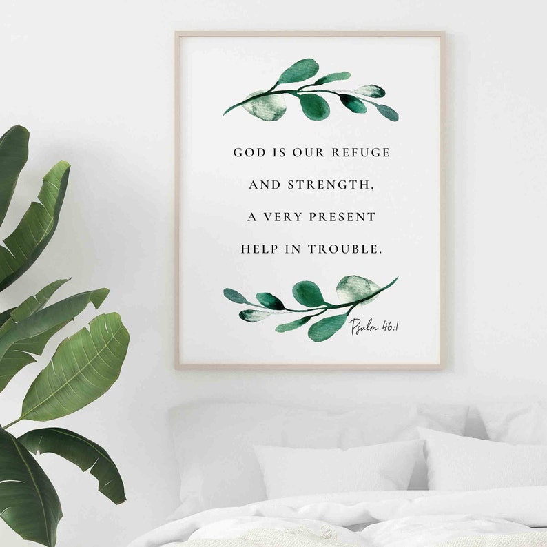 Psalm 46:1 Bible Verse Wall Art Botanical Scripture Printable Sign for ...
